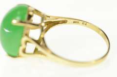 10K Yellow Gold 1960's Green Agate Cabochon Heart Cocktail Ring