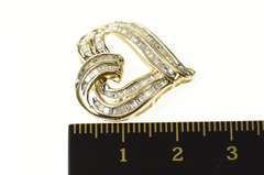 10K Yellow Gold Wavy Baguette Diamond Channel Curvy Heart Pendant
