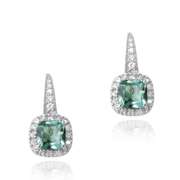 Sterling Silver 7ct Carribean Mist & Clear CZ Square Leverback Earrings