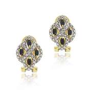 18K Gold over Sterling Silver Sapphire & Diamond Accent Marquise Earrings