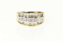 10K Yellow Gold Graduated Tiered Row CZ Statement Band Ring