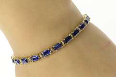 10K Yellow Gold Emerald Cut Syn. Sapphire Diamond Accent Bracelet