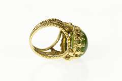 10K Yellow Gold Ornate Floral Nephrite Cabochon Statement Ring