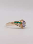 14kt Gold, Tanzanite, Emerald, & Diamond Ring