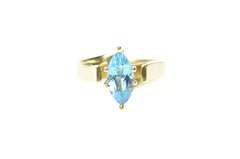 10K Yellow Gold Marquise Blue Topaz Ornate Statement Ring