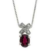 Sterling Silver Garnet & Diamond Accent X and Oval Necklace