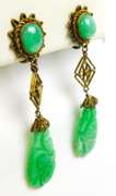 Antique Carved & Pierced Jade Earrings