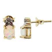 18K Gold over Sterling Silver White Opal & Diamond Accent Oval Earrings