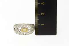 18K White Gold Emerald Diamond Floral Statement Band Ring