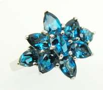 Sterling Vivid Blue Topaz Cluster Ring, Size 7.25