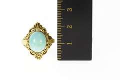14K Yellow Gold Ornate Turquoise Cabochon Scroll Cocktail Ring