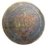 1884 Sweden 5 Ore Coin