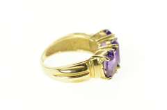 10K Yellow Gold Three Stone Amethyst Ornate Statement Ring