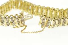 14K Yellow Gold 4.40 Ctw Diamond Bar Curvy Link Tennis Bracelet