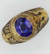 10KT Yellow Gold 1930 Class Ring with Blue Stone