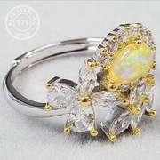 NEW! AUSTRALIAN OPAL & CZ STERLING SILVER ADJUSTABLE RING