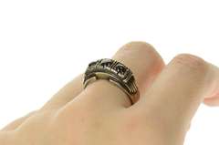 14K Yellow Gold Classic Retro Men's Black Green Star Sapphire Ring