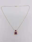 14kt Yellow Gold Amethyst & Diamond Pendant Necklace