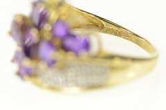 10K Yellow Gold Pear Amethyst Cluster Pave Diamond Accent Ring