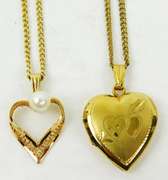 2 Vintage Gold Filled Heart Necklaces