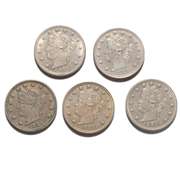 5 Sharp Raw 1883 Rackateer Nickels