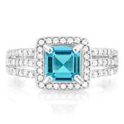 CREATED BLUE TOPAZ & 1/4 CARAT WHITE SAPPHIRE STERLING SILVER RING