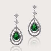 Sterling Silver 4&1/2ct Created Green Quartz & CZ Triple Teardrop Dangle Earrings