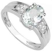 1.00 CT AQUAMARINE & DIAMOND STERLING SILVER RING