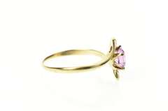 10K Yellow Gold Round Pink Topaz Wavy Bypass Statement Ring