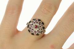 18K White Gold 1960's Ruby Black Star Sapphire Cocktail Ring