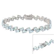 Sterling Silver Two Row Oval Blue Topaz Gemstone Bracelet