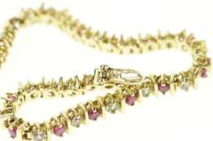 14K Yellow Gold Ruby Cubic Zirconia Classic Tennis Bracelet