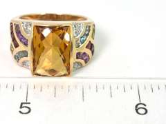 Awesome Citrine Ring with Rainbow Shoulders in 14KT Yellow Gold
