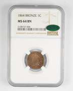 MS64 BN 1864 Indian Head Cent - Bronze - CAC - Graded NGC