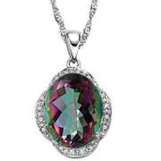 4.57 CT MYSTIC GEMSTONE & DIAMOND STERLING SILVER PENDANT