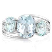 AQUAMARINE & 1 1/5 CT BABY SWISS BLUE TOPAZ STERLING SILVER RING