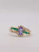 14kt Gold, Tanzanite, Emerald, & Diamond Ring