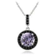 Sterling Silver 2.6ct Amethyst & Black Spinel Round Necklace