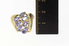 14K Yellow Gold Pear Tanzanite Cluster CZ Statement Ring