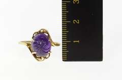 10K Yellow Gold Swirl Carved Amethyst Statement Bypass Ring