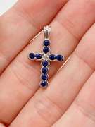 14kt Gold, Blue Sapphire, & Diamond Cross Pendant
