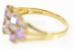 10K Yellow Gold Amethyst Diamond Tiered Statement Band Ring