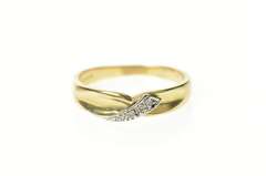 10K Yellow Gold Retro Diamond Wave Grooved Wedding Band Ring