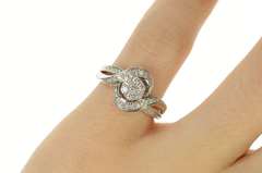 10K White Gold Diamond Flower Cluster Bypass Engagement Ring