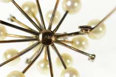 10K Yellow Gold Retro 1960's Pearl Diamond Spray Burst Pin/Brooch