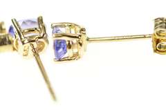 14K Yellow Gold Oval Tanzanite Classic Simple Stud Earrings
