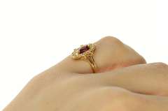 14K Yellow Gold Marquise Ruby Diamond Oval Halo Ring