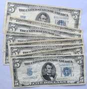 2 Each 1934 1934 A B C &D Series $5 Silver Certificates