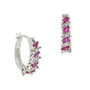Sterling Silver Created Pink Sapphire & Diamond Accent Hoop Earrings