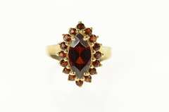 10K Yellow Gold Marquise Garnet Halo Statement Cocktail Ring